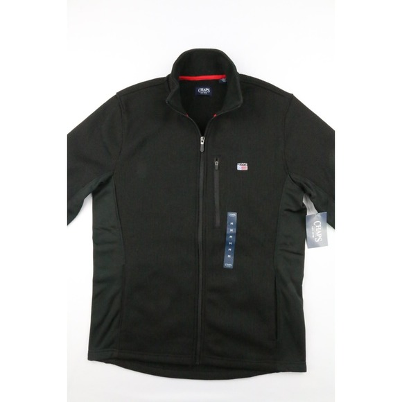 Chaps Mens Black Textured Knit Softshell Full Zip Jacket Size M Embroidered Flag - Picture 8 of 16
